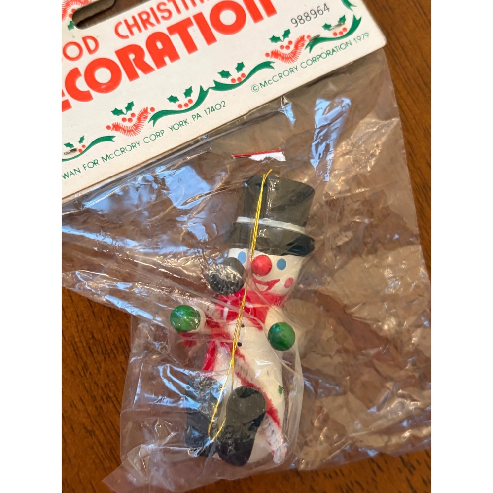 Vintage NIP 1982 McCrory Corp Wood Christmas‎ Snowman Ornament Decoration